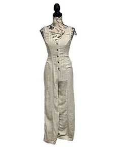 Rip Curl Surf Shack Beige Striped Linen Blend Jumpsuit XS Womens Beach Boho - Picture 1 of 11