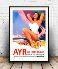 Ayr for Happy Holidays :  Vintage Railway travel advert ,  Poster reproduction.