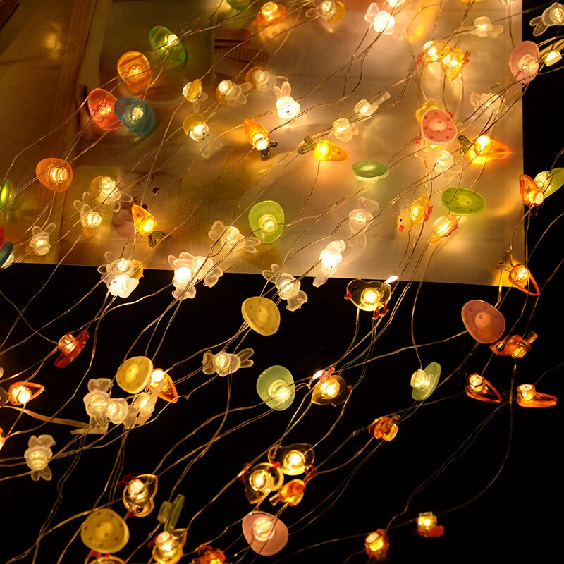 Cadena de luces de huevo de Pascua 2M 20LED linda zanahoria conejo pollito hadas luces colgantes G Foto 1 de 4