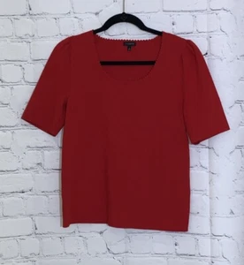Talbots Women's Large Sweater Red Scalloped Scoop Neck Short Sleeve Pullover - Picture 1 of 8