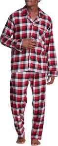 Hanes Men's 2-Piece 100% Cotton Flannel Pajama Set - Red Buffalo Plaid - Picture 1 of 4