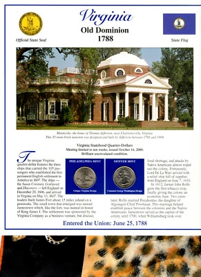 Virginia Quarters P&D 2000 (Postal Panel Collection) PCS - Image 1 of 2