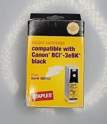 NIB Staples Inkjet Cartridges Canon Compatible BCI-3eBK Black - Image 1 of 4
