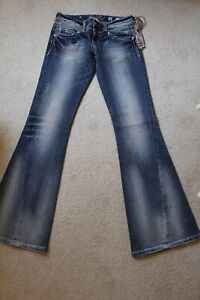 SZ 28 X 34 L MISS ME LOW RISE FLAP POCKET FLARE DISTRESSED JEANS NEW WITH TAGS