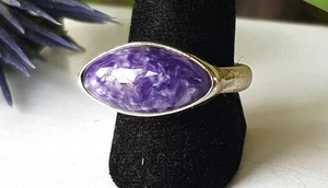 SCHMUCK-STCK RING Silber Cabochon Charoit 19 59 Navette mattiert - Picture 1 of 3