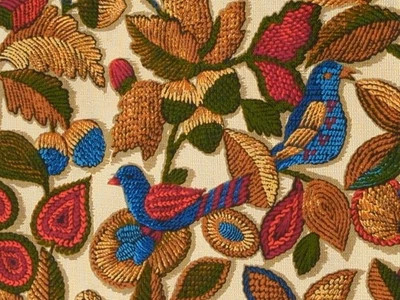 Tela de tapicería de mediados de siglo JCPenney Bird floral azul sarga batik POR NUEVO Foto 1 de 4