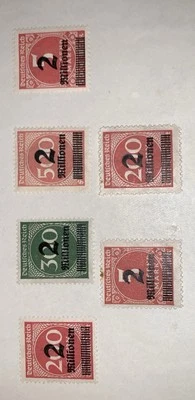 Rare Set of 6 1923 German Inflation Stamps w/2mil Overprint OG Mint LH, Loz WM - Image 1 of 2