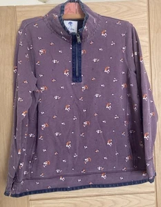 Fat Face Airlie Sweatshirt Purple Floral 1/4 Zip Pullover Cotton Canvas Size 16 - Picture 1 of 9