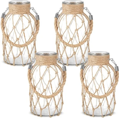 Set of 4 Rope Net Dry Flower Glass Vase 7.9 x 4 Inches Wicker Farmhouse Vase ... - Image 1 of 4