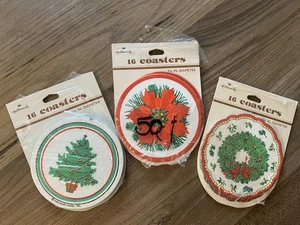 Lot of 3 Hallmark Coasters Vintage Christmas Paper 3.25 Inch - Picture 1 of 5