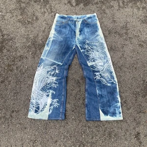 Carhartt Baggy Bleached Koi Fish Japan Style Art Y2K Flared Art Custom Rework - Bild 1 von 13