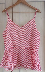 Ladies Red Ivory Pattern Strappy Lined Top Blouse Shirt Size 14 - Picture 1 of 1