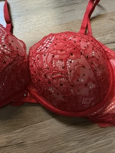 Victoria’s Secret Plunge Spitzen Glitzer Nieten BH Bügel Gr. 36D rot Spitze sexy - Bild 1 von 15