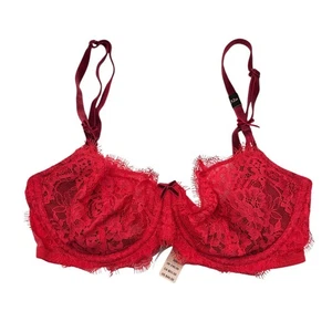 Victorias Secret Dream Angels Sz 32D Push Up Without Padding Bra Red Lace NEW - Picture 1 of 5