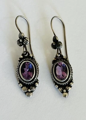 Pendientes de gancho colgantes florales amatista de plata de ley 925 vintage SUARTI BALI Foto 1 de 4