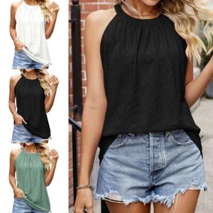 Womens Sleeveless Halter Neck Tank Tops Casual Loose Vest T-Shirt Summer - Picture 1 of 17