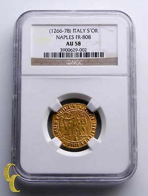 1266-1278 Italy Saluto d'oro Charles Gold Coin Naples FR-808 Graded by NGC AU58 - Image 1 of 4