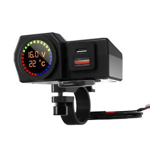 Qc3.0 Volt Meter Phone Charge Bracket Temperature Meter Black B For Moto Scooter - Photo 1 sur 12