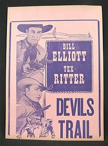 1942 Devils Trail Vieja Película Broadside Bill Elliott Tex Ritter - Imagen 1 de 1