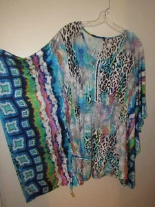 Alberto Makali Womens Top Large Tunic Floral Print Colorful Caftan Artsy Blouse - Picture 1 of 10