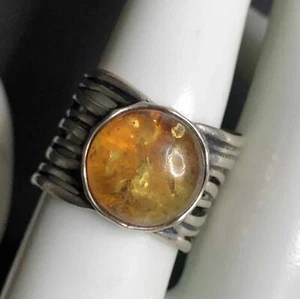 5224 Sterling silver 925 Yellow Amber wide band ring Sz 9 (6.7 grams) - Picture 1 of 4