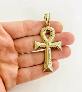 10K Solid Yellow Gold Egyptian Ankh Cross Pendant 2.7" Ankh Cross - G98 - Picture 1 of 9