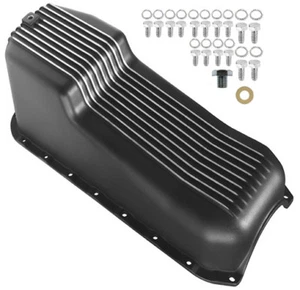 NEW 86-02 SMALL BLOCK CHEVY FINNED OIL PAN,BLACK,RIGHT SIDE DIPSTICK,262-350 - Picture 1 of 1