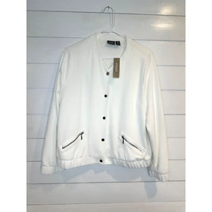 Chico's Travelers Size 2/L Bomber Jacket White Snap Nautical Coastal NEW - Picture 1 of 8