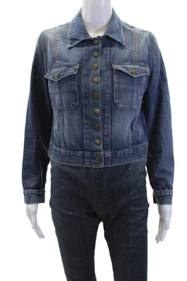 Chaqueta vaquera informal recortada con botones de algodón azul talla S Current/Elliott para mujer Foto 1 de 4