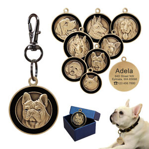 Customised Brass 3D Dog Tag Personalised Pet ID Disc Disk Name Address Number