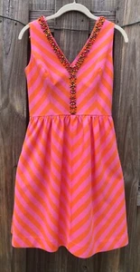 Authentisches LILLY PULITZER ärmelloses Kleid rosa orange gestreift verziert Gr. 4 - Bild 1 von 7