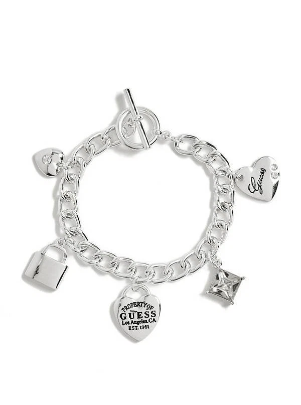 Nuovo GUESS Color Argento,Catena,Cristallo,Cuore,Lucchetto,Grappolo,,Charm - Immagine 1 di 1