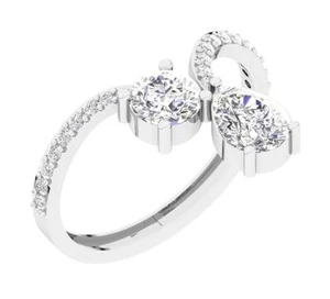 Pear Lab Grown 2 Stone Diamond VS F 1.35 Ct Solitaire Engagement Ring 14K Gold - Picture 1 of 10