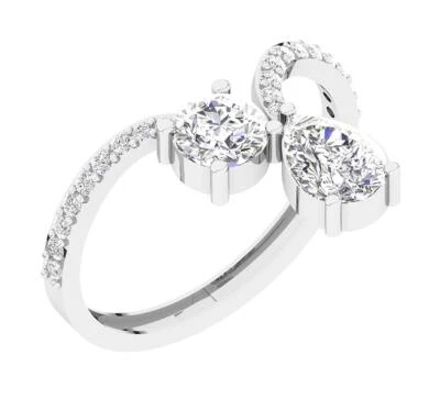 Pear Lab Grown 2 Stone Diamond VS F 1.35 Ct Solitaire Engagement Ring 14K Gold - Image 1 of 4