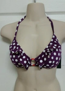 Marie Meili Swim NWT Sizes Medium or Large Purple w/ White Polka Dot Bikini Top  - Picture 1 of 4