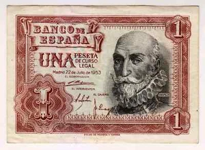 1953 Spain 1 Peseta 0199956 Paper Money Banknotes Currency - Picture 1 of 2