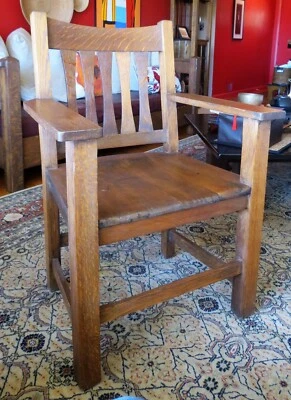 SILLA MISSION antigua roble aserrado circa 1920 Foto 1 de 4