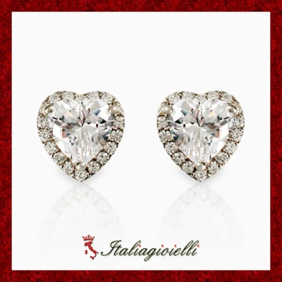 Romantici Orecchini Cuore Brillanti in Argento 925 Rodiato Oro Bianco - Immagine 1 di 4