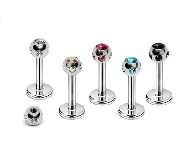 Lip Piercing Jewelry Labret Stud Cartilage Earrings with Multiple Gem Crystals - Image 1 of 4