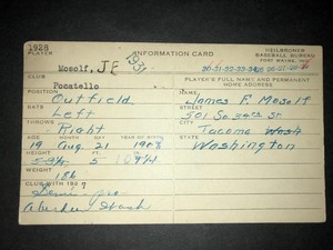 1929 PIRATES: Jim Mosolf, SIGNED (Heilbroner) 3x5, D.1979