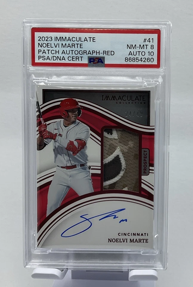 Noelvi Marte Rookie Auto PSA 8/10 -2023 Panini Immaculate Red w/ Relic /49 -Reds - Image 1 of 4