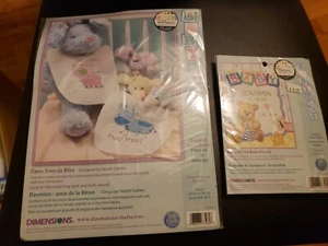 Dimensions Baby Hugs Stamped Cross Stitch Kits Farm Friends Bibs & Birth Record - Picture 1 of 3