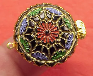 Vintage 25mm Necklace 1 str Clasp Connector Black Egyptian Mosaic Gypsy Bead - Picture 1 of 5