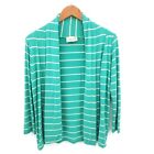 Womens Striped Knit Cardigan Sweater Sz S Elbow Patch Long Sleeve Green White