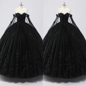Gothic Wedding Dresses Long Sleeves 3D Flowers Sweetheart Beading Bridal Gowns - Picture 1 of 9