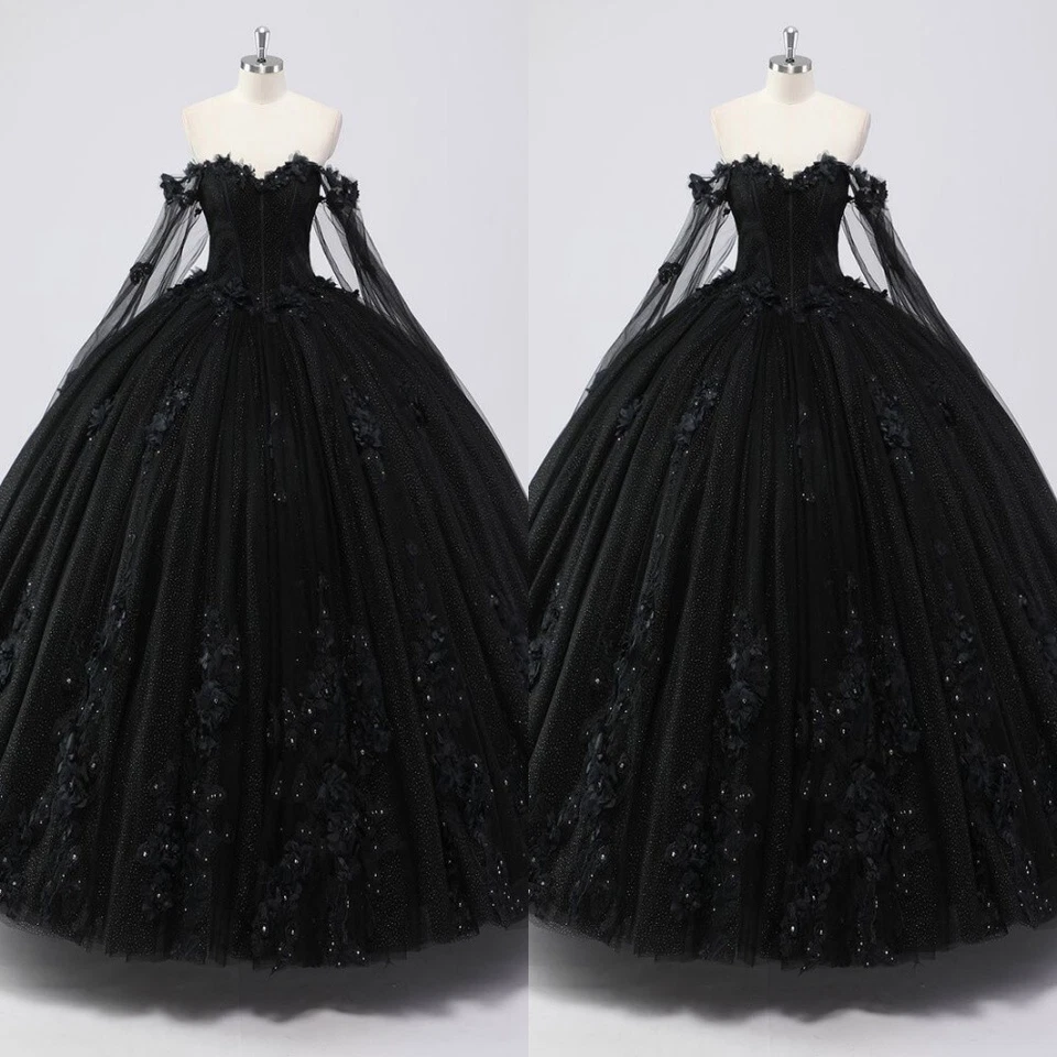 Gothic Wedding Dresses Long Sleeves 3D Flowers Sweetheart Beading Bridal Gowns - Image 1 of 4