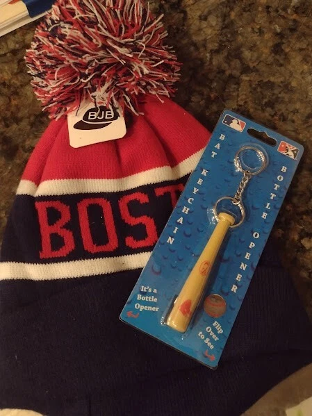 Boston Red Sox knitted winter hat and keychain - Image 1 of 1