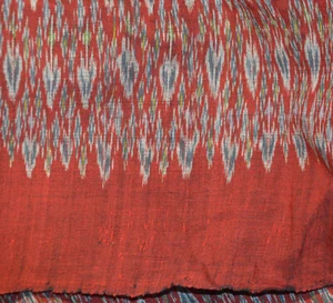 Vintage Laos Organic cotton Fabric hand woven vegetable dyes "IKAT' Weave 7.2m - Foto 1 di 3