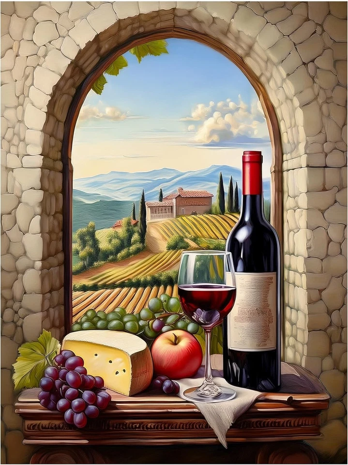 Tile Mural Wine Themed Tuscany Vineyard Kitchen Wall Backsplash Marble Ceramic - Image 1 of 1