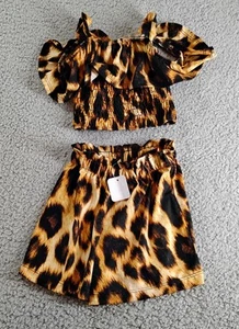 Fashion Nova Leopard Print Short Set For Little Girls Size 4 - Picture 1 of 3